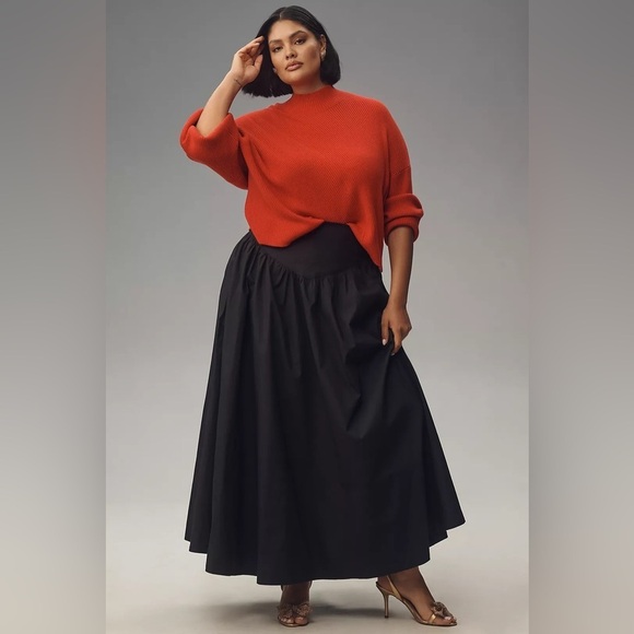 FINAL MARKDOWN NWT! Anthropologie Black Maeve Drop-Waist A-Line Maxi Skirt 🐌